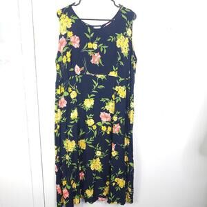 Womens Dress 24 Vintage Midi Colorful Tropical Resort Flowers Summer Sundress